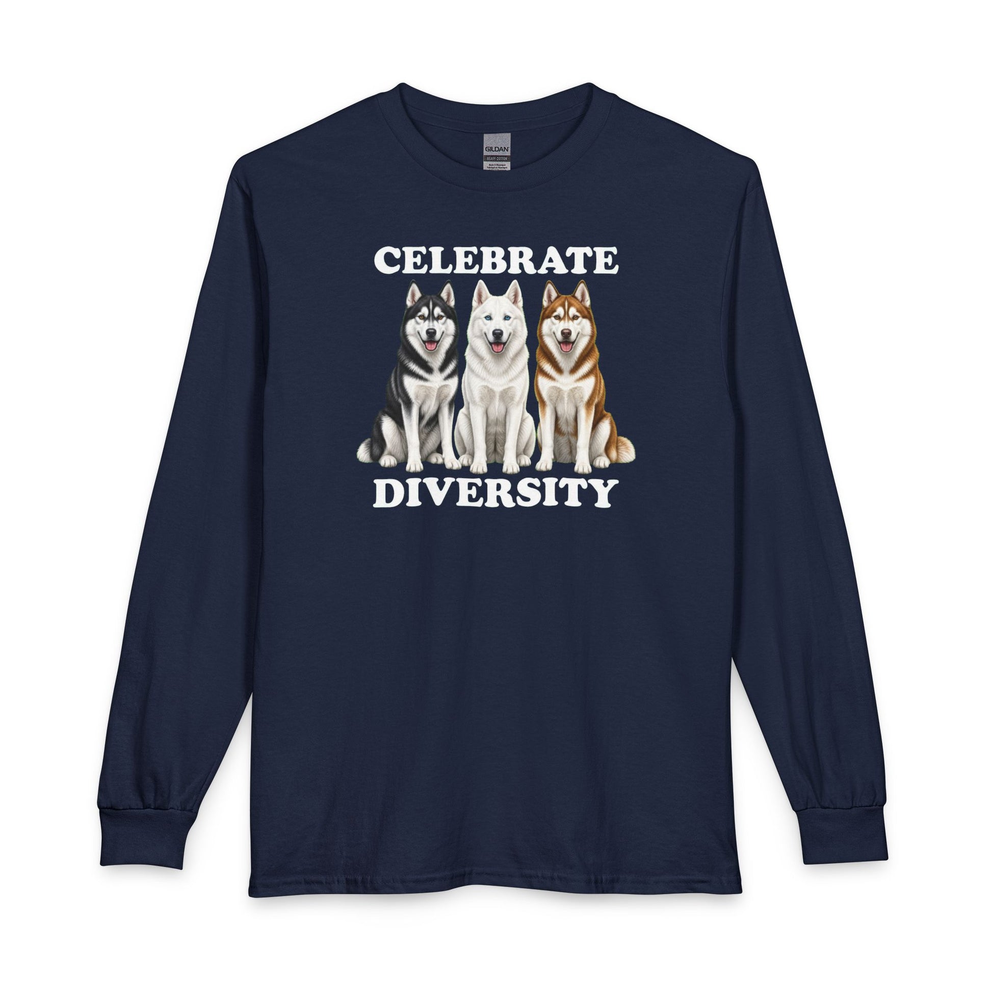 Siberian Huskies Celebrate Diversity Long Sleeve Navy