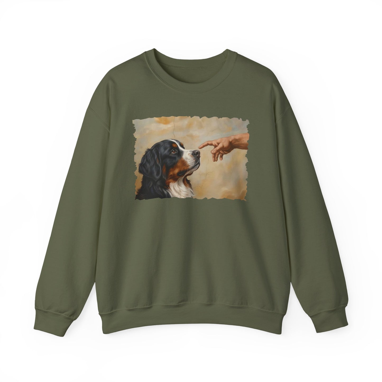 God Creates Bernese Mountain Dog Crewneck Sweatshirt Military Green