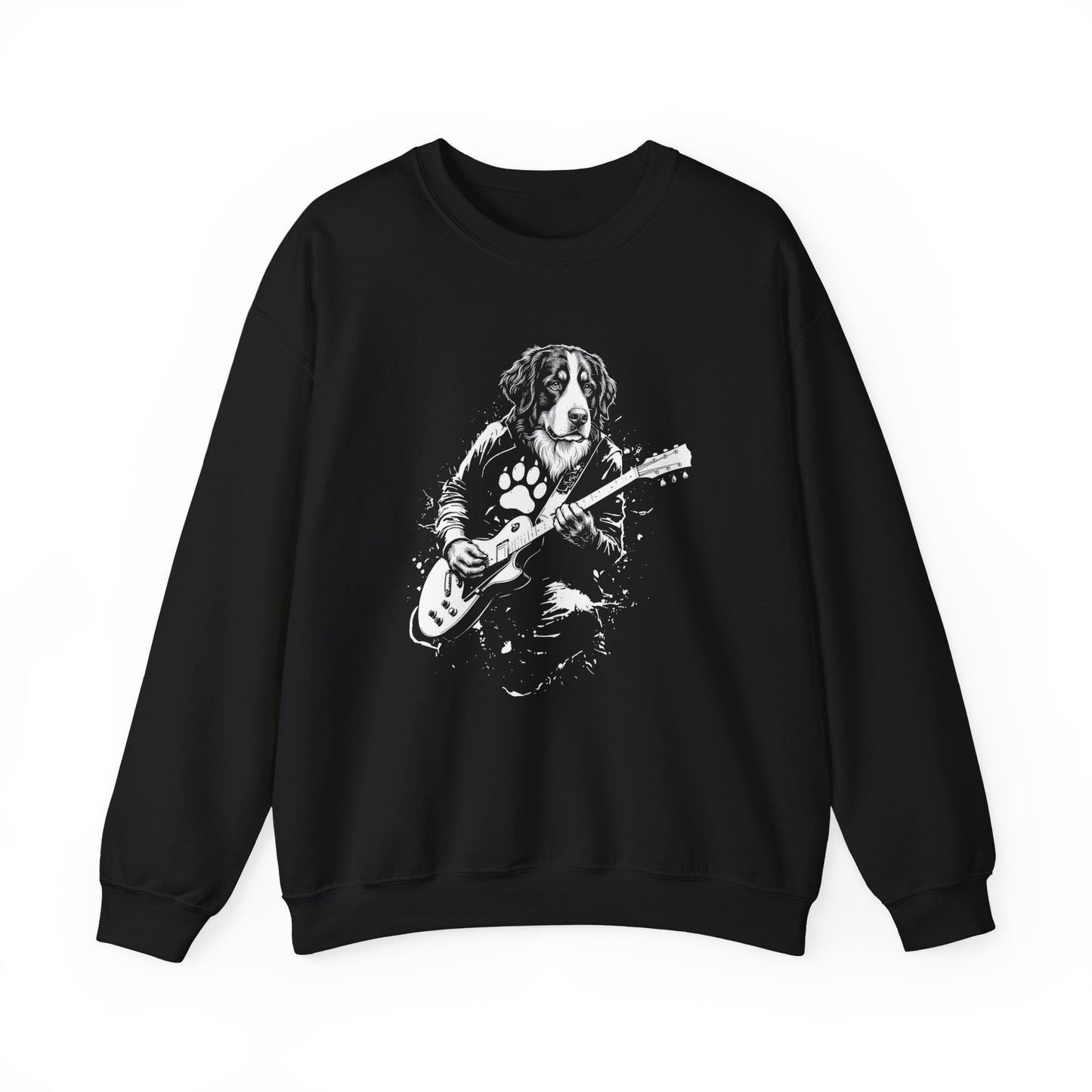 Bernese Mountain Dog Guitar Crewneck Sweatshirt Black