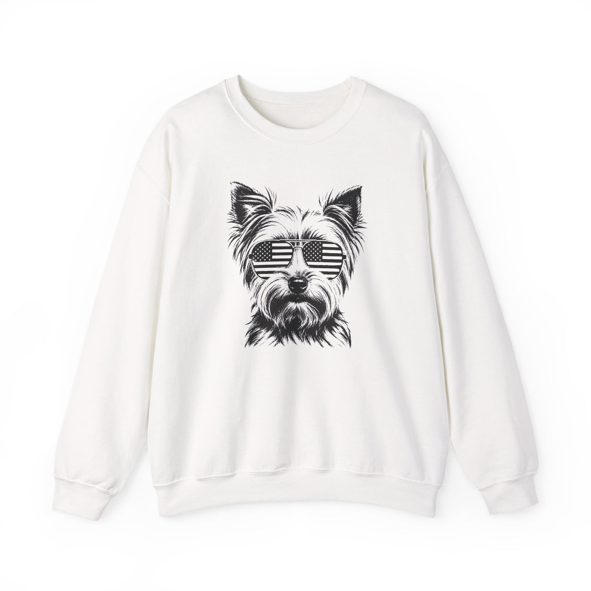 Yorkshire Terrier Flag Shades Crewneck Sweatshirt White