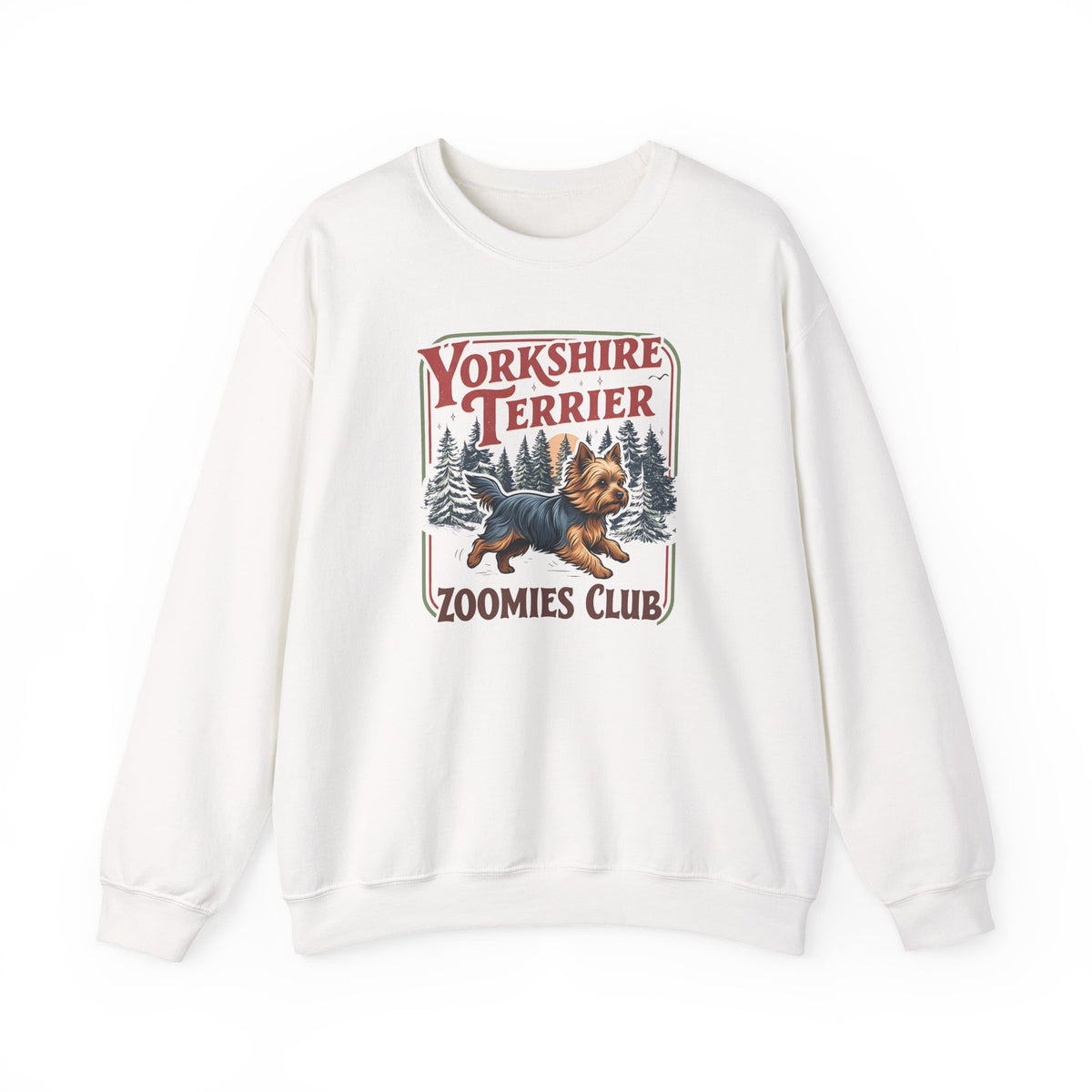 Yorkshire Terrier Zoomies Club Crewneck Sweatshirt White