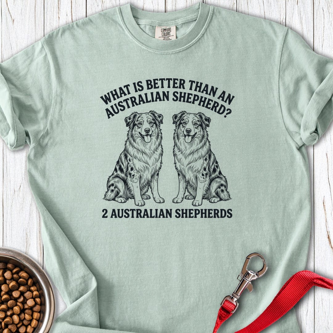 2 Australian Shepherds Premium Tee Bay