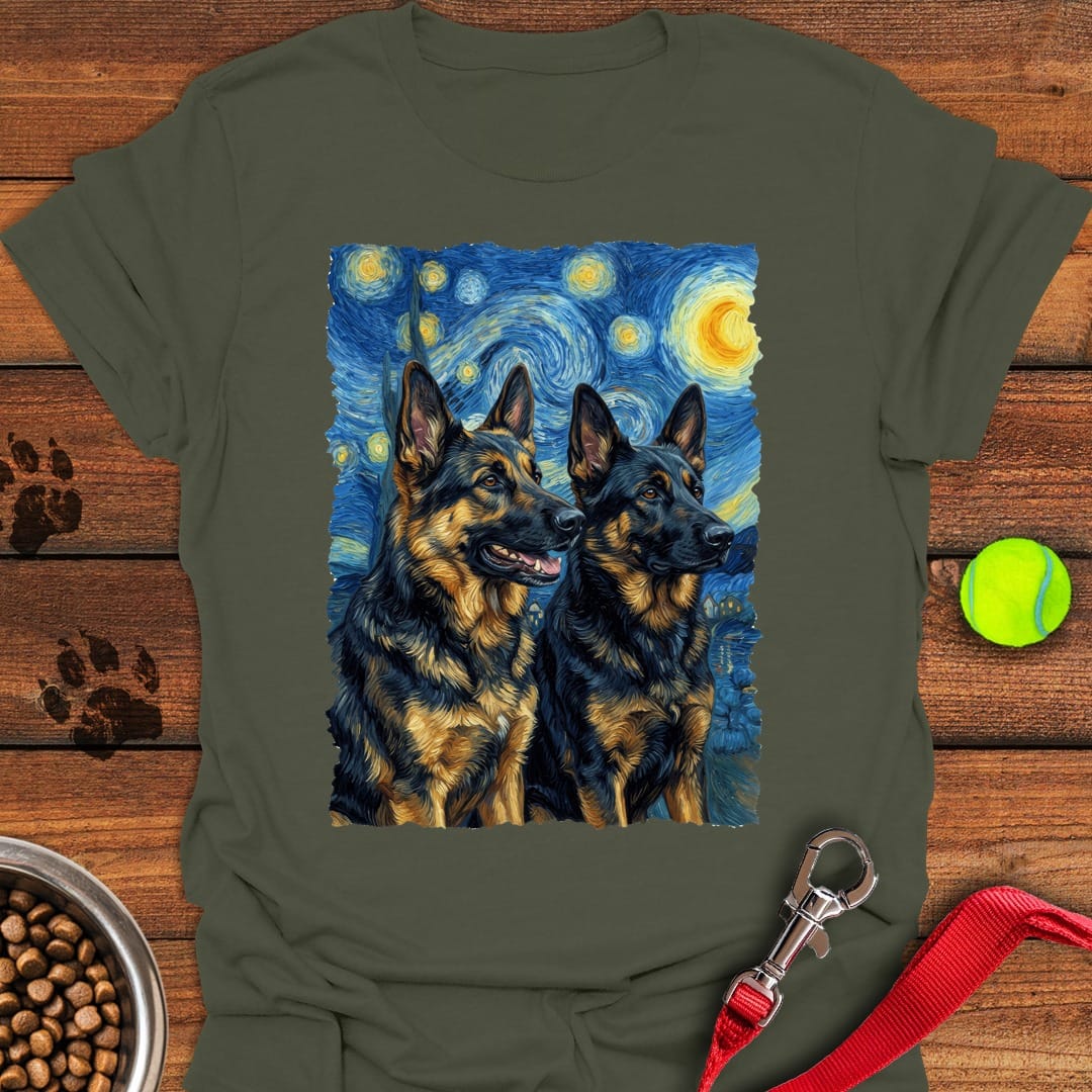 2 German Shepherds Van Gogh Military Green