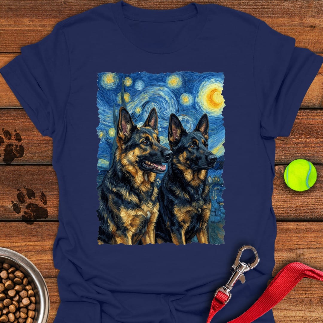 2 German Shepherds Van Gogh Navy