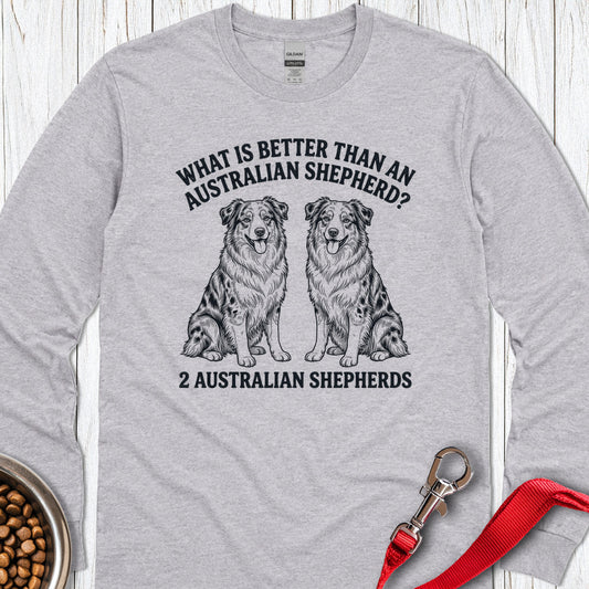 2 Australian Shepherds Long Sleeve — Sport Grey