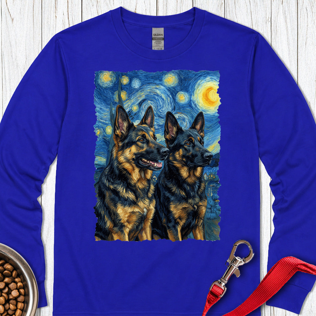 2 German Shepherds Van Gogh Long Sleeve — Royal