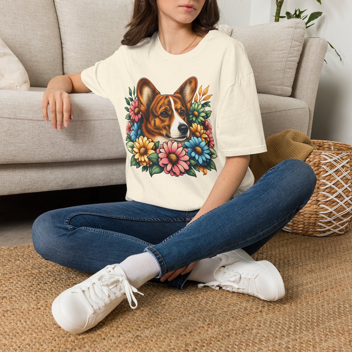 Cardigan Welsh Corgi Red Brindle Flowers
