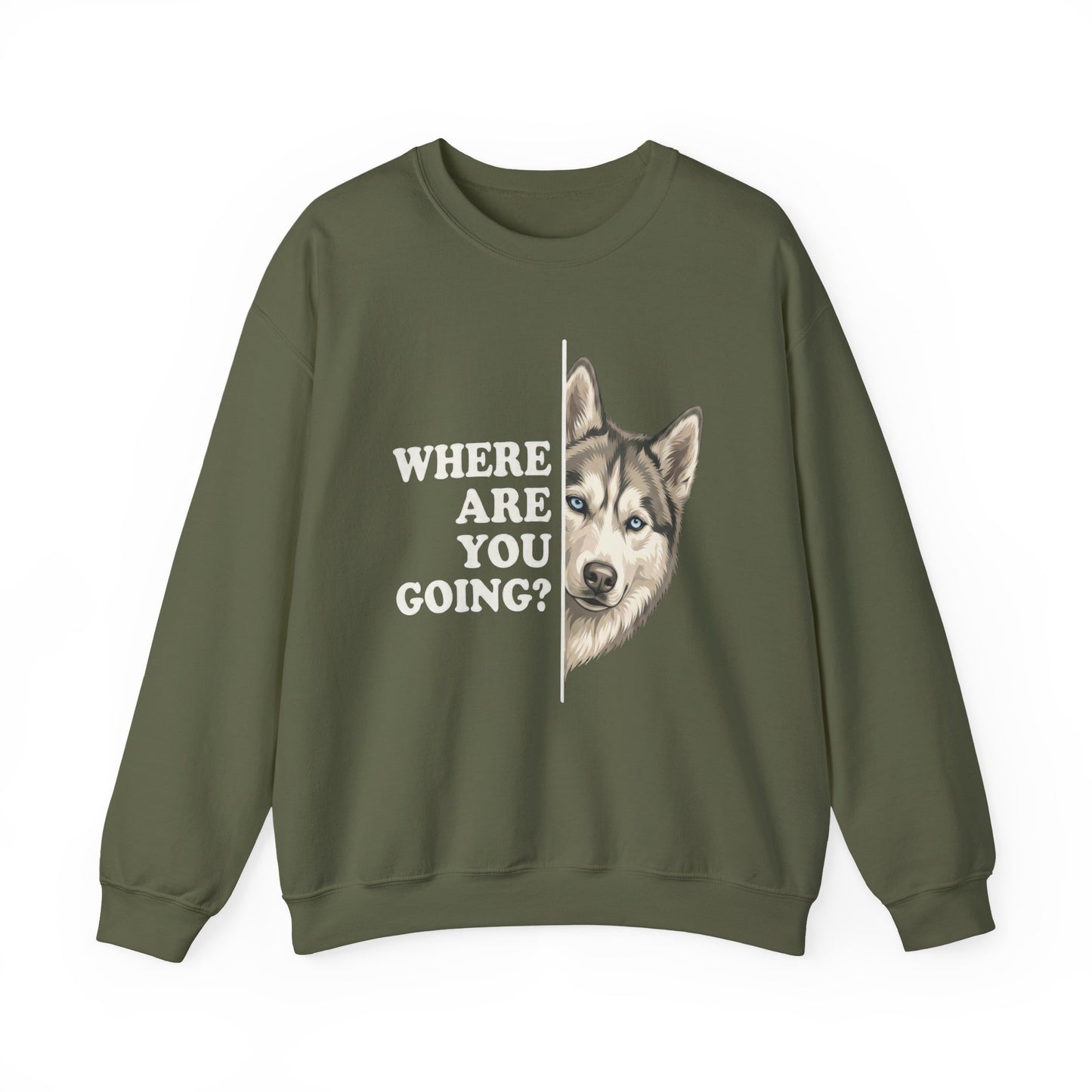 Siberian Husky Alert Crewneck Sweatshirt Military Green