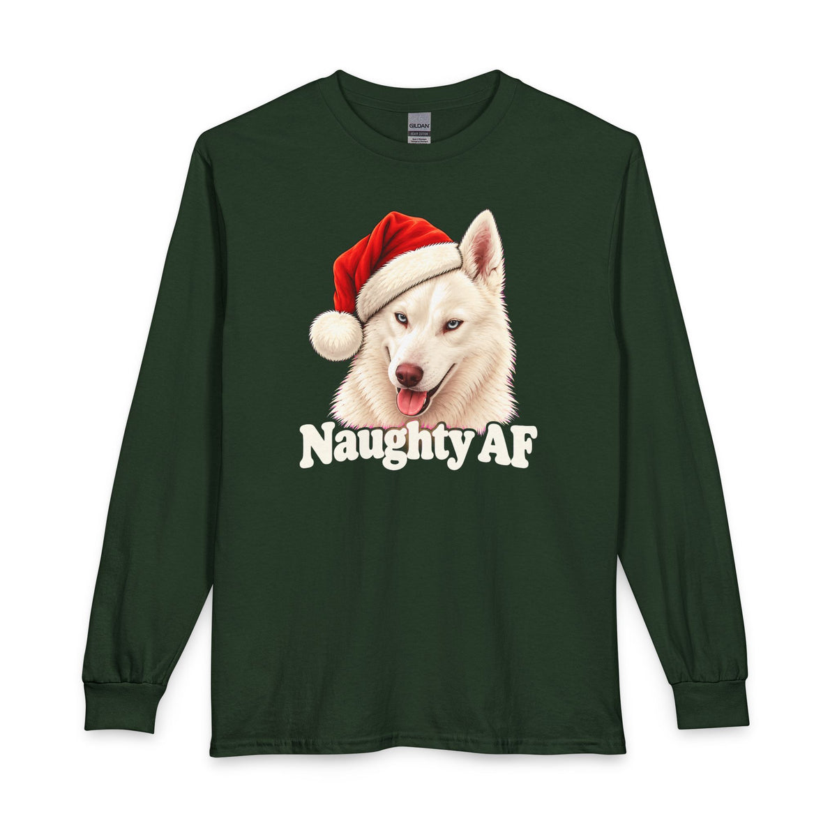 White Husky Naughty Christmas Long Sleeve