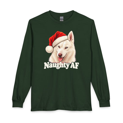 White Husky Naughty Christmas Long Sleeve
