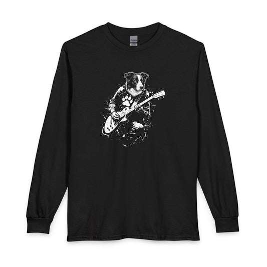 Border Collie Guitar Long Sleeve Black