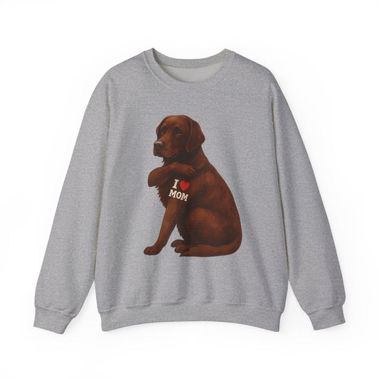 Chocolate Lab I Love Mom Crewneck Sweatshirt Sport Grey
