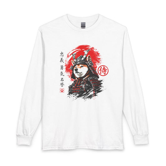 Shiba Inu Samurai Long Sleeve White