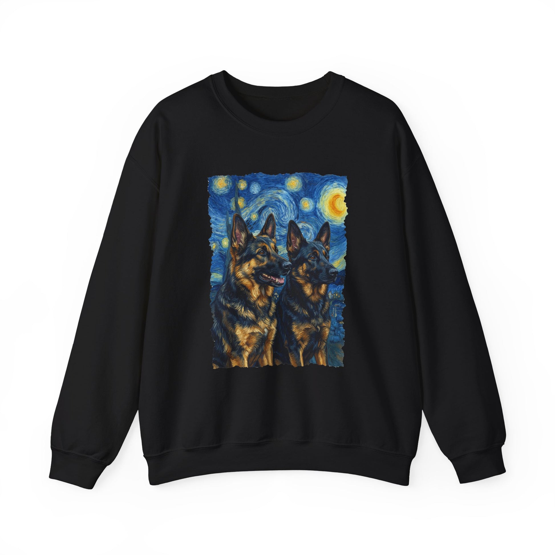 2 German Shepherds Van Gogh Crewneck Sweatshirt Black