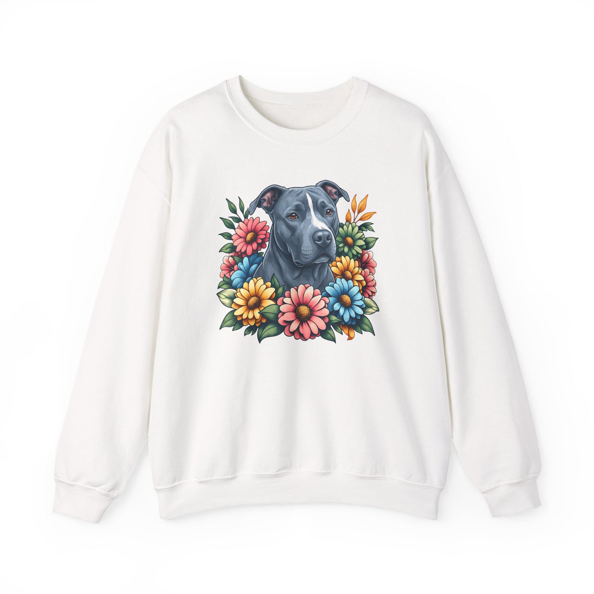 Pitbull Blue Flower Wreath Crewneck Sweatshirt