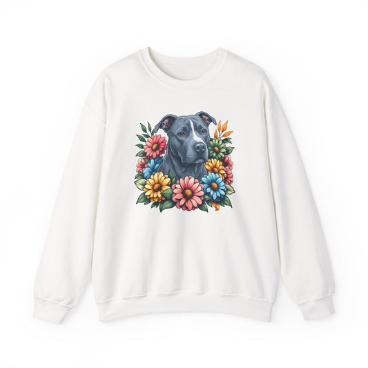 Pitbull Blue Flower Wreath Crewneck Sweatshirt