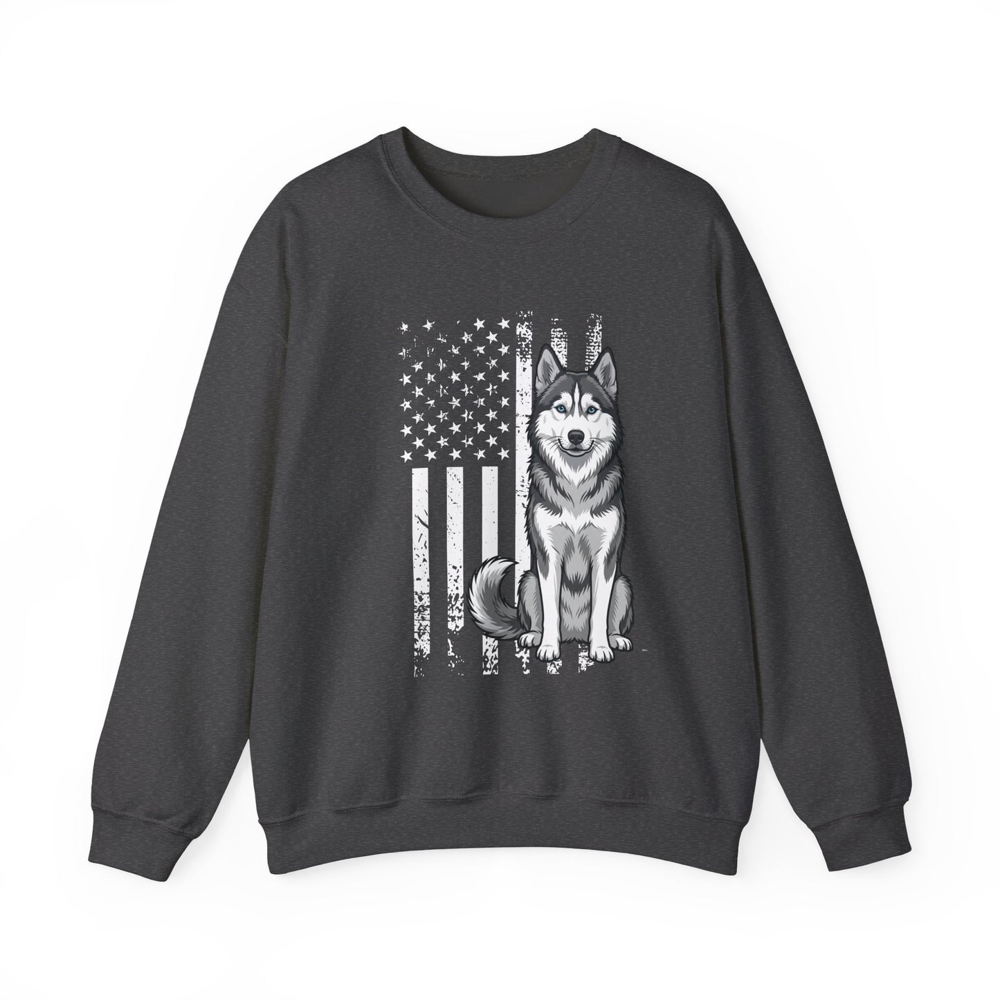 Husky USA Flag Crewneck Sweatshirt Dark Heather
