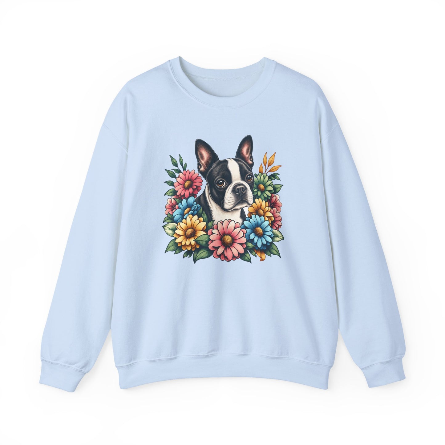 Boston Terrier Flower Wreath Crewneck Sweatshirt
