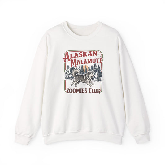 Alaskan Malamute Zoomies Club Crewneck Sweatshirt White