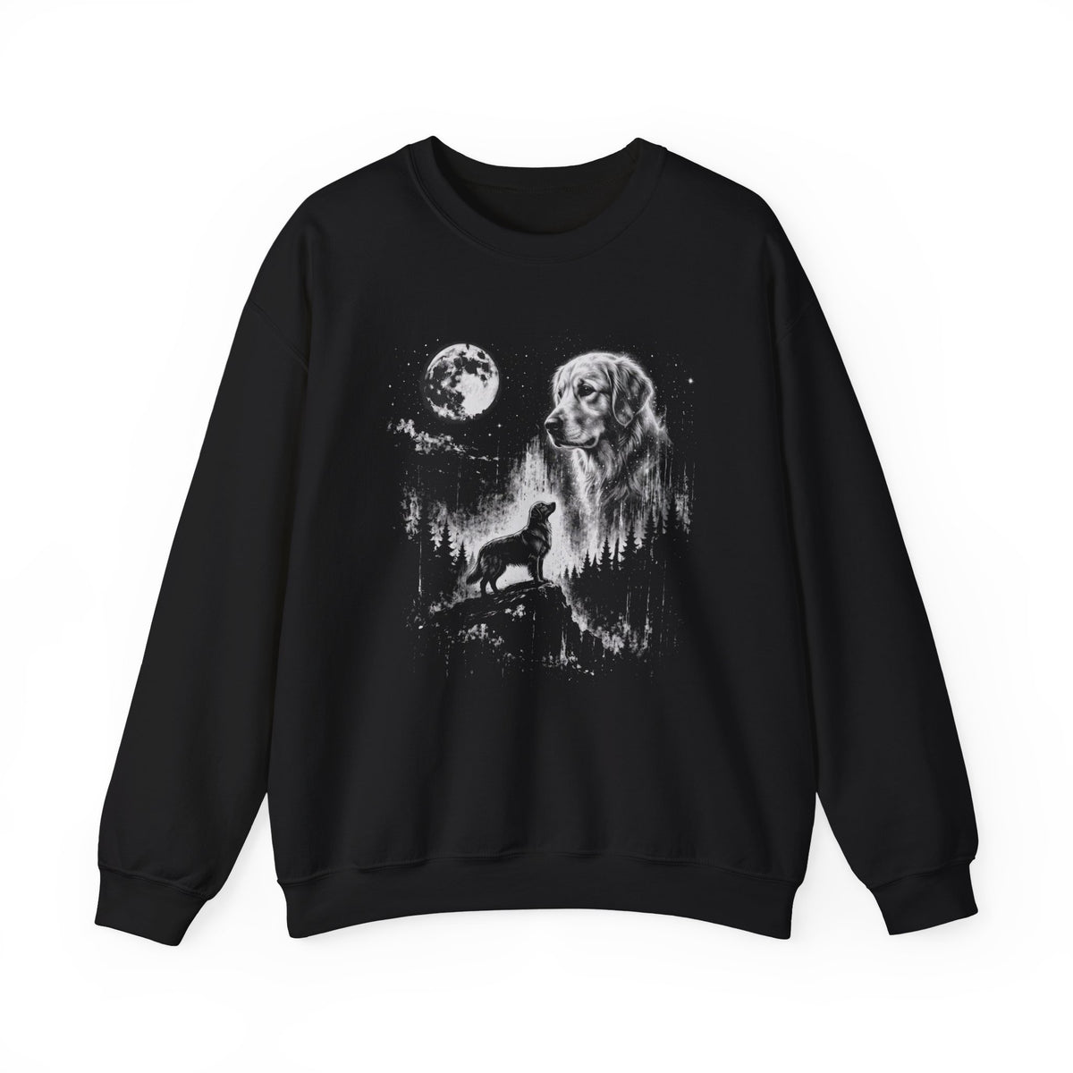Golden Retriever Moon Crewneck Sweatshirt Black