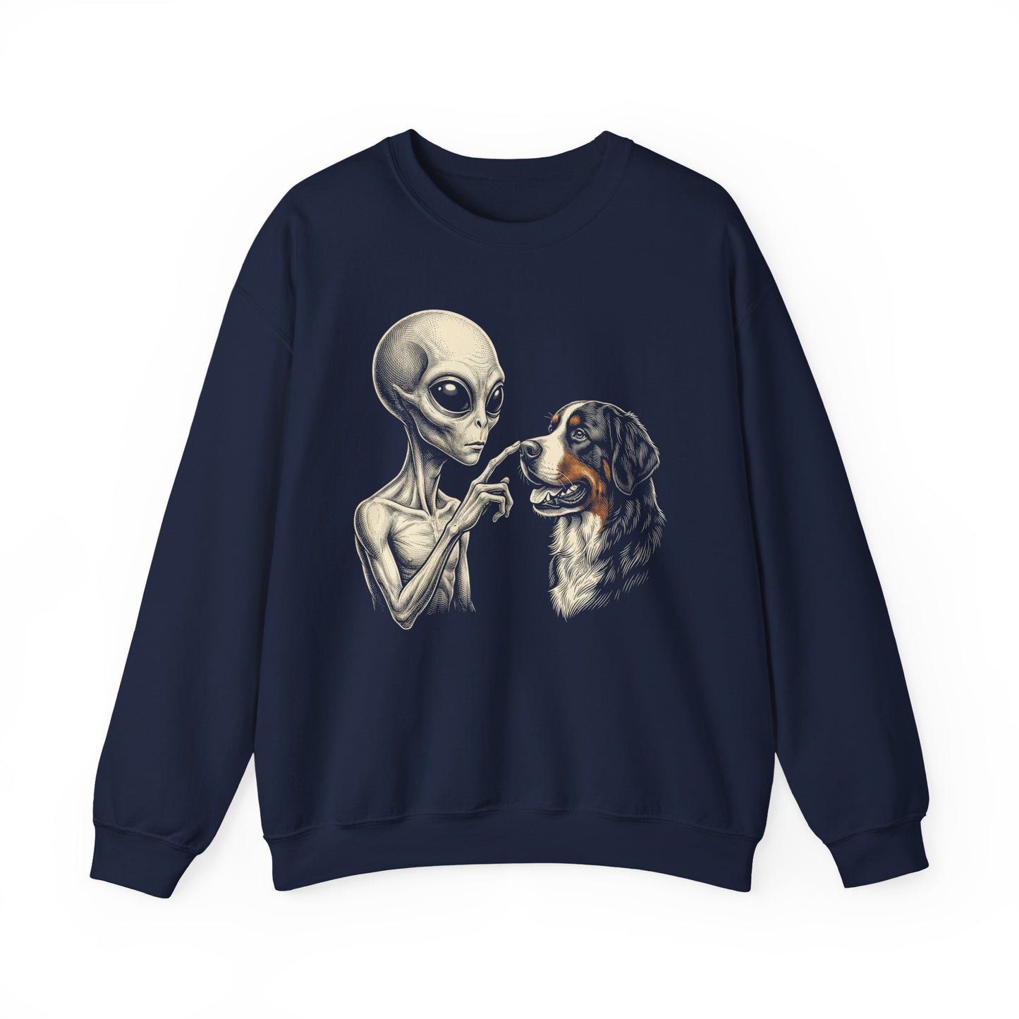 Alien & Bernese Mountain Dog Crewneck Sweatshirt Navy