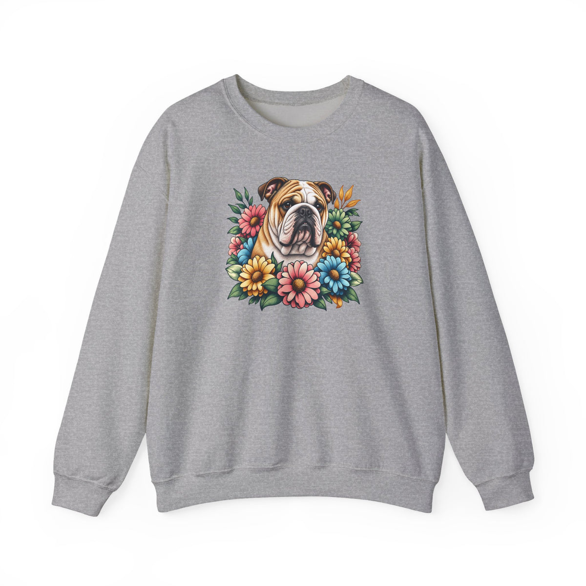 English Bulldog Flower Wreath Crewneck Sweatshirt Sport Grey