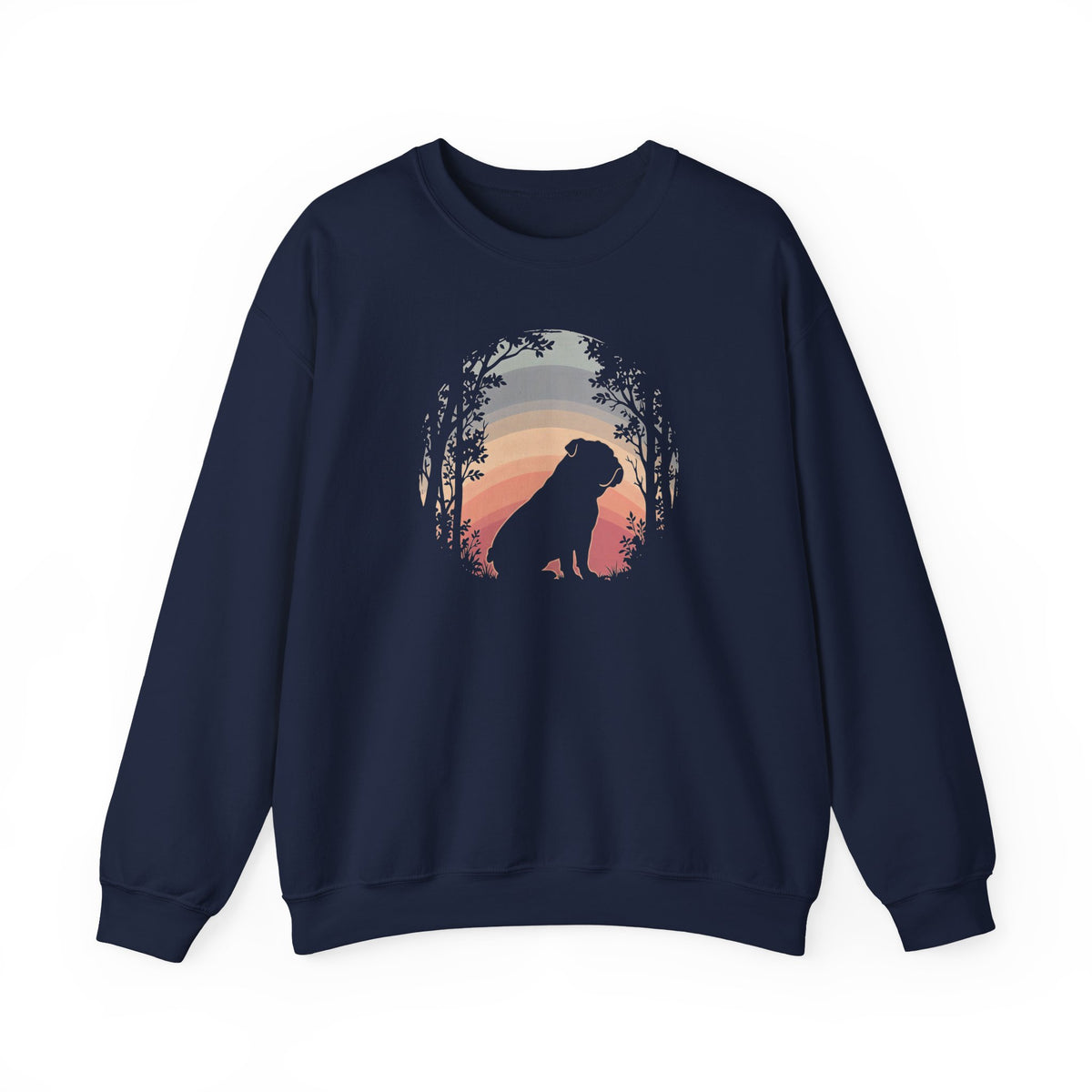 English Bulldog Forest Sunset Crewneck Sweatshirt Navy
