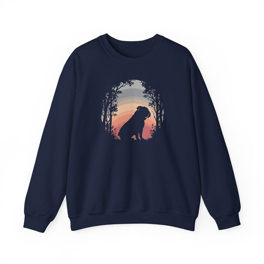 English Bulldog Forest Sunset Crewneck Sweatshirt Navy