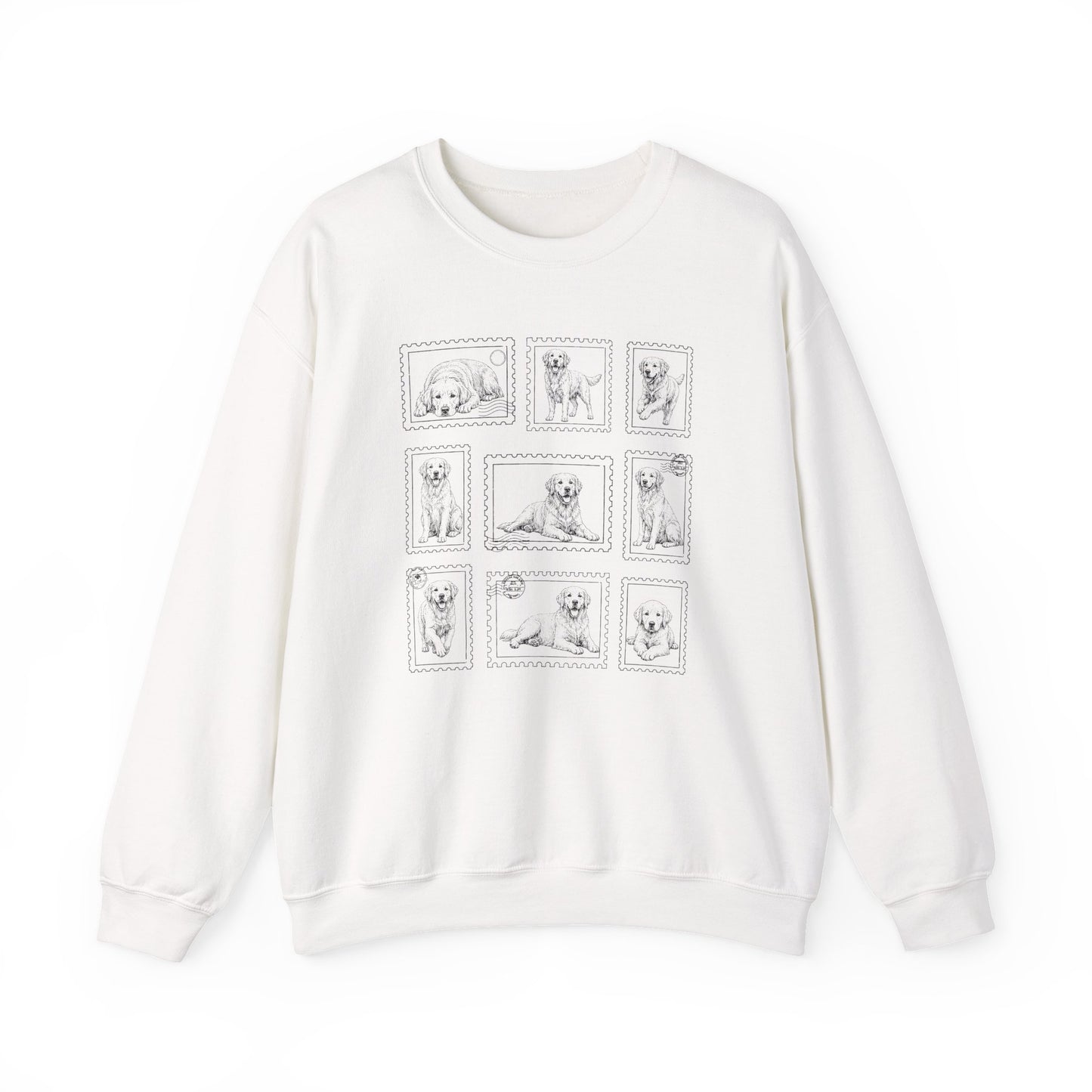 Golden Retriever Stamps Crewneck Sweatshirt White