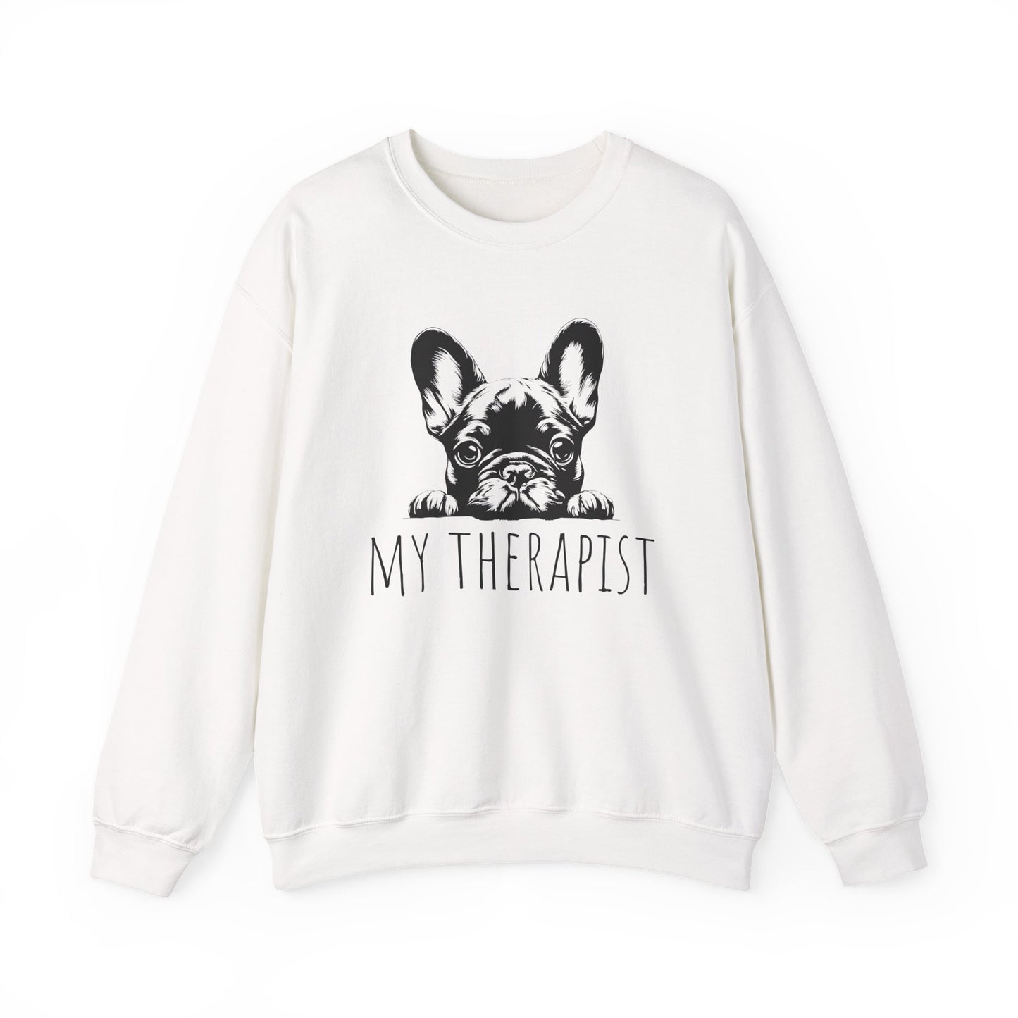 French Bulldog My Therapist Crewneck Sweatshirt White