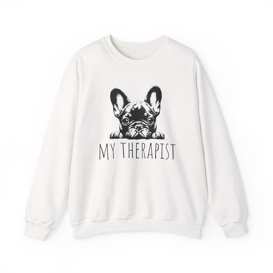 French Bulldog My Therapist Crewneck Sweatshirt White