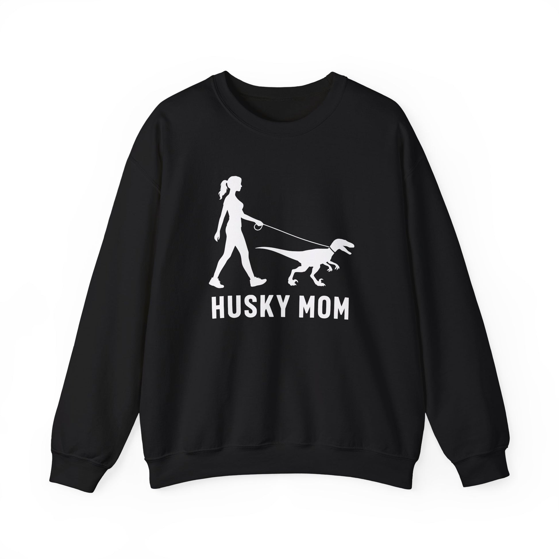 Husky Mom Velociraptor Crewneck Sweatshirt Black