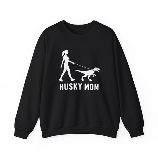 Husky Mom Velociraptor Crewneck Sweatshirt Black