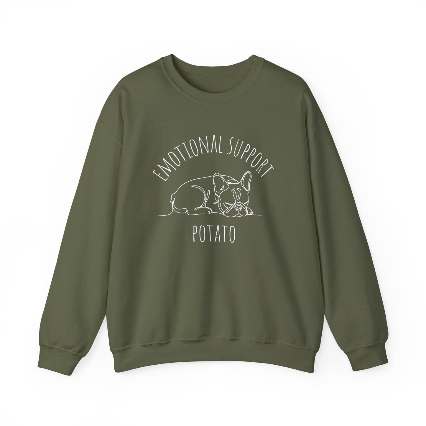 Emotional Support Potato Crewneck Sweatshirt Military Green