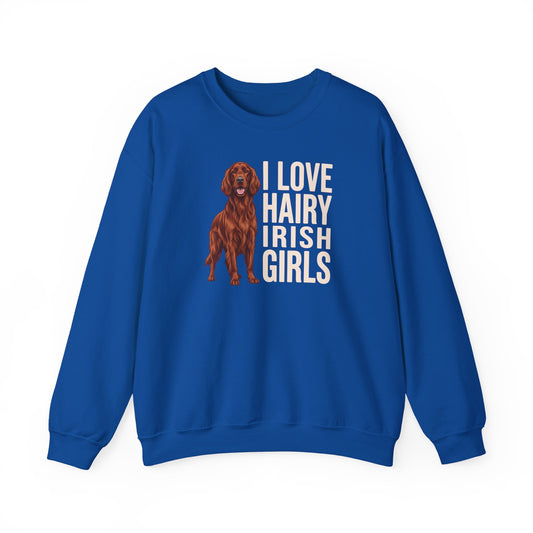 Irish Setter Hairy Girls Crewneck Sweatshirt Royal