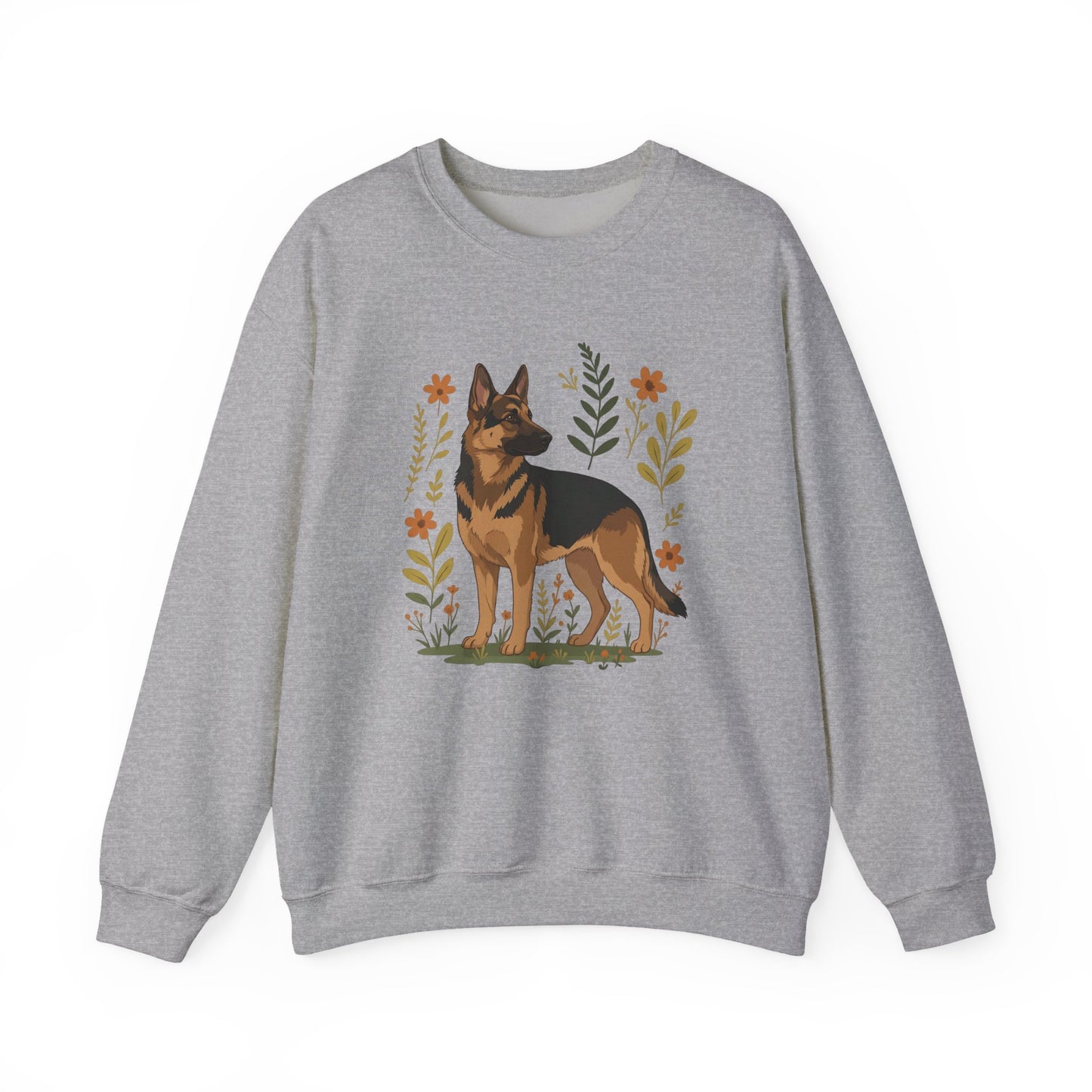 German Shepherd Flowers Crewneck Sweatshirt Sport Grey