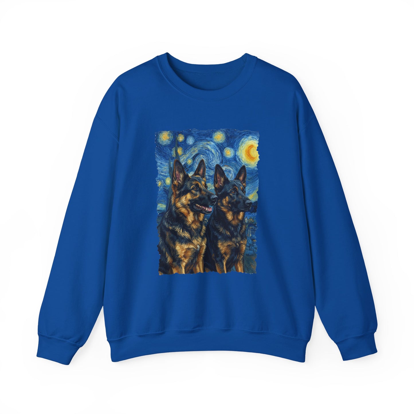 2 German Shepherds Van Gogh Crewneck Sweatshirt Royal