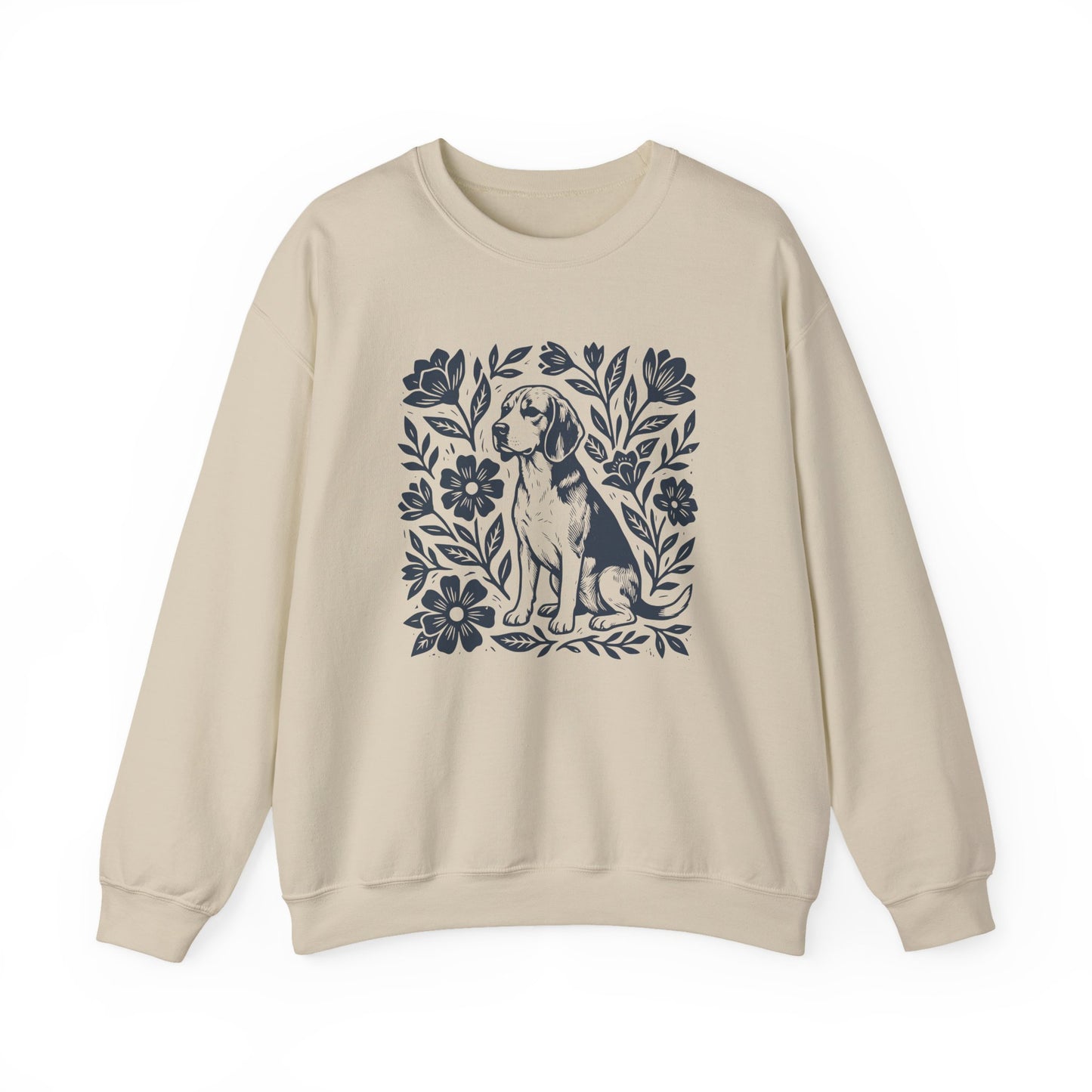 Beagle Linocut Flowers Crewneck Sweatshirt