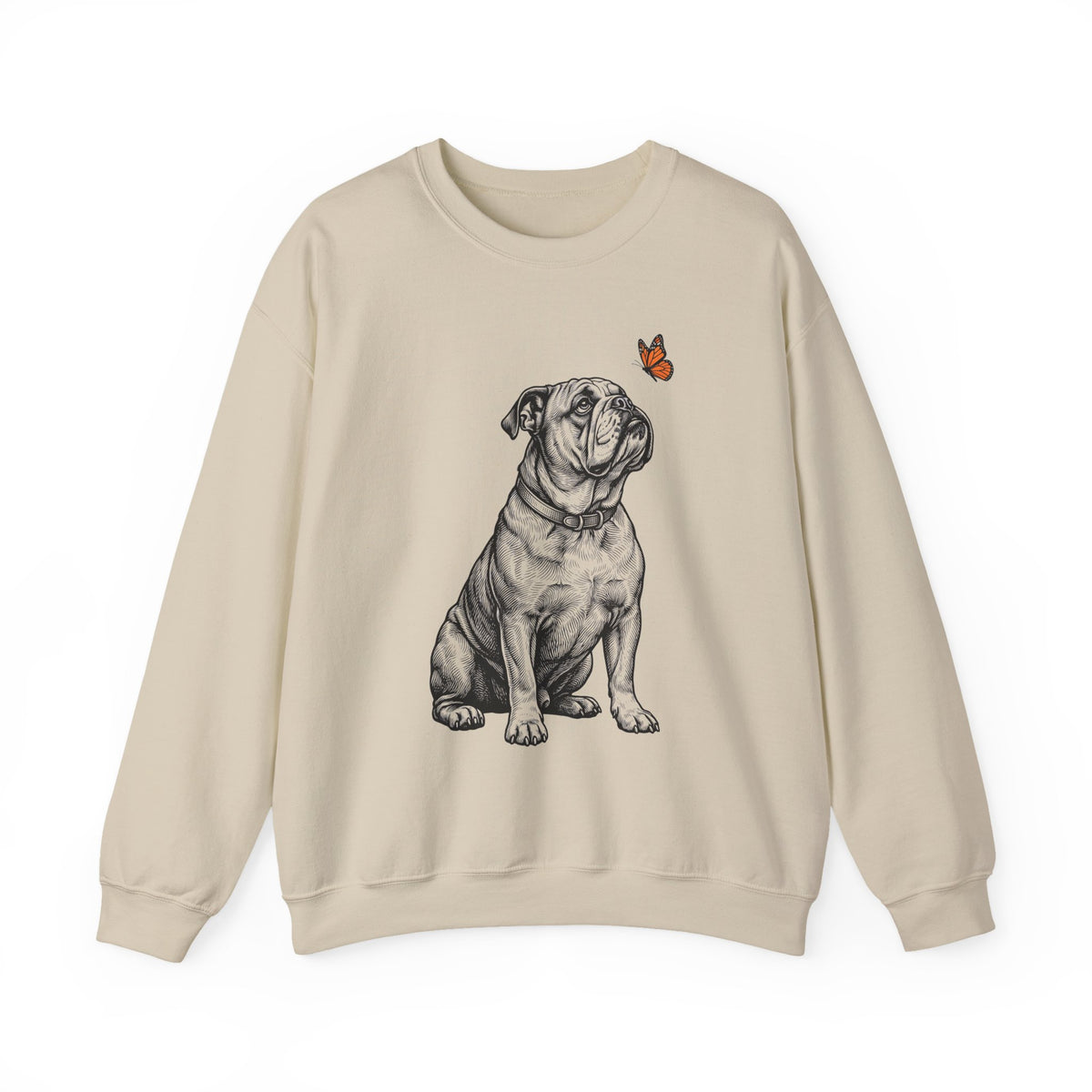 English Bulldog Butterfly Crewneck Sweatshirt Sand