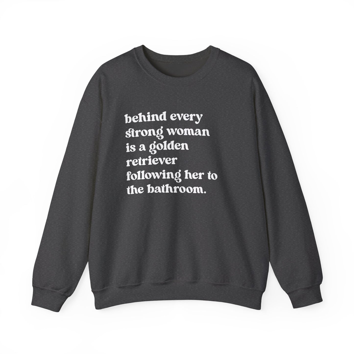 Strong Golden Retriever Woman Crewneck Sweatshirt Dark Heather