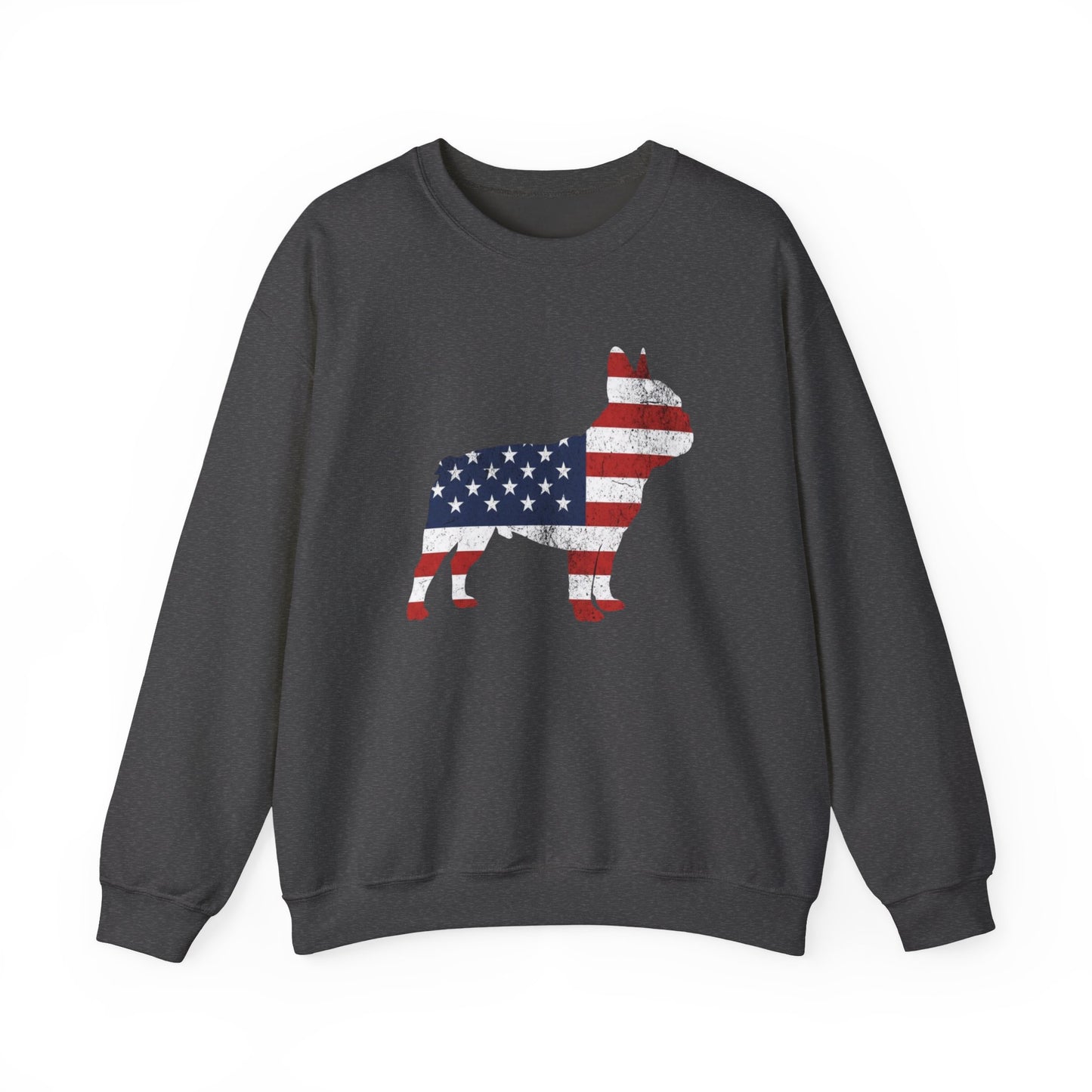 French Bulldog Silhouette USA Crewneck Sweatshirt Dark Heather