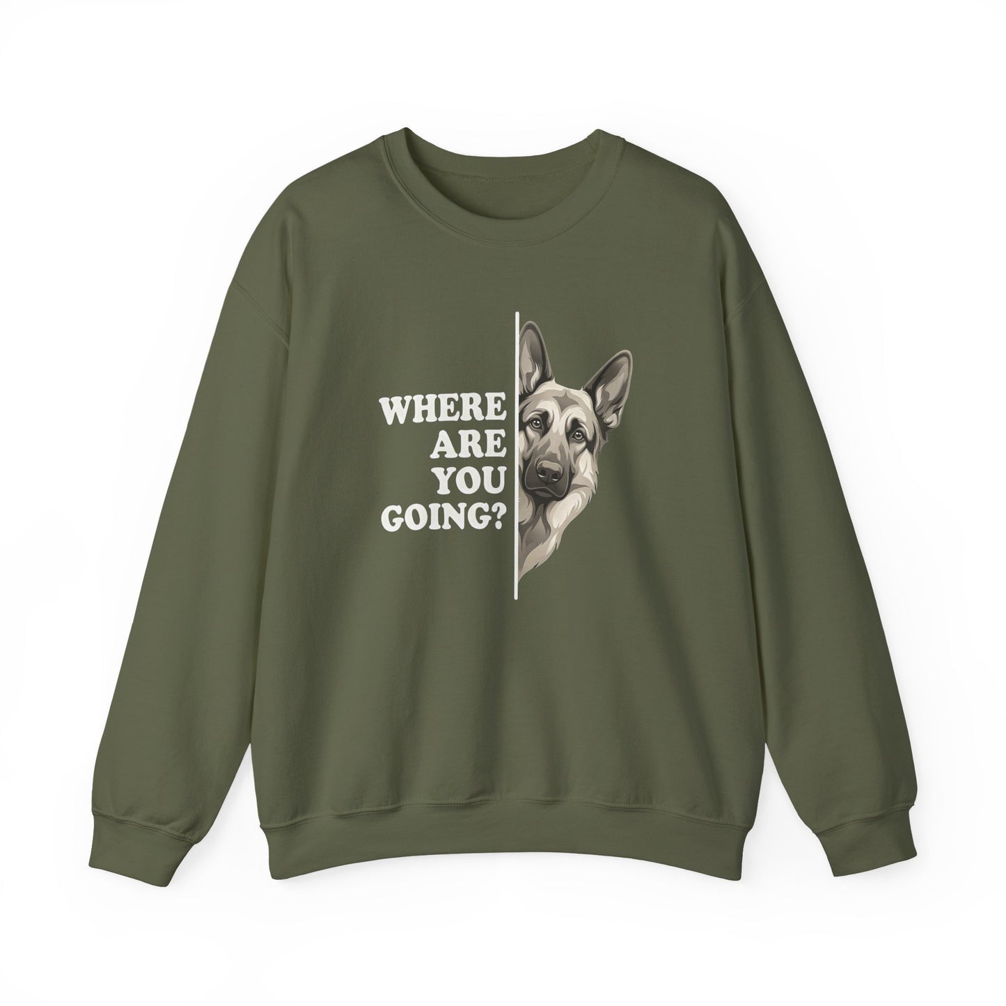 German Shepherd Alert Crewneck Sweatshirt Military Green