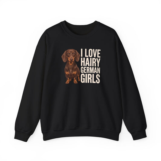 Dachshund Hairy German Girls Chocolate and Tan Crewneck Sweatshirt Black