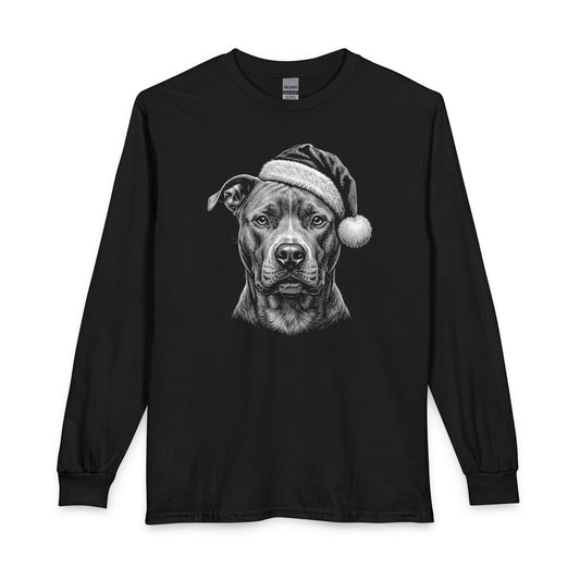 Pitbull Christmas Santa Hat Long Sleeve