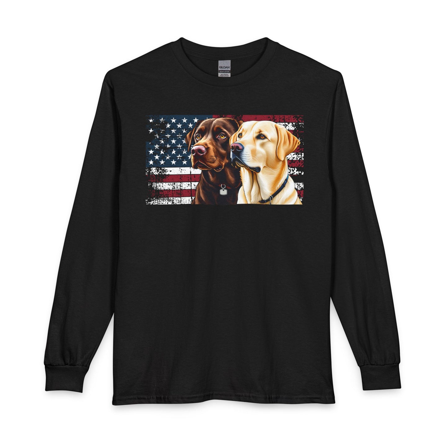 Chocolate & Yellow Lab USA Flag Long Sleeve