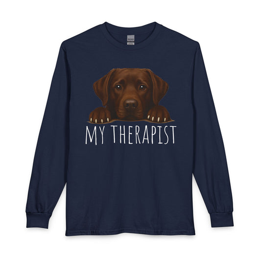 My Therapist Chocolate Lab Long Sleeve Navy