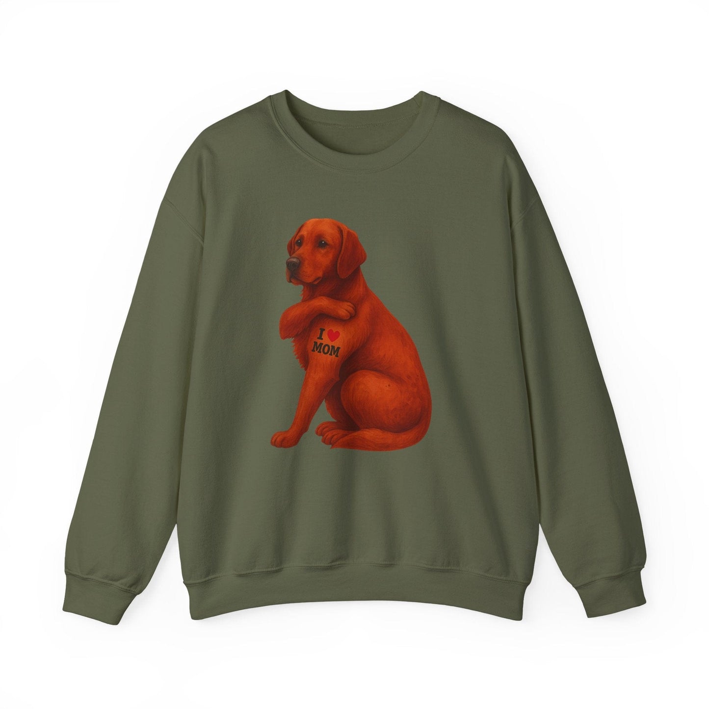 Fox Red I Love Mom Crewneck Sweatshirt Military Green