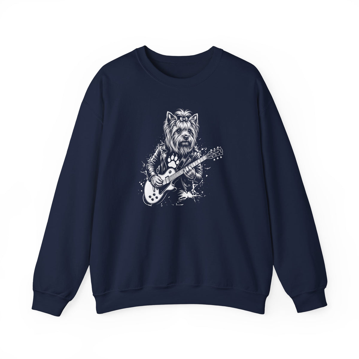 Yorkshire Terrier Guitar Crewneck Sweatshirt Navy