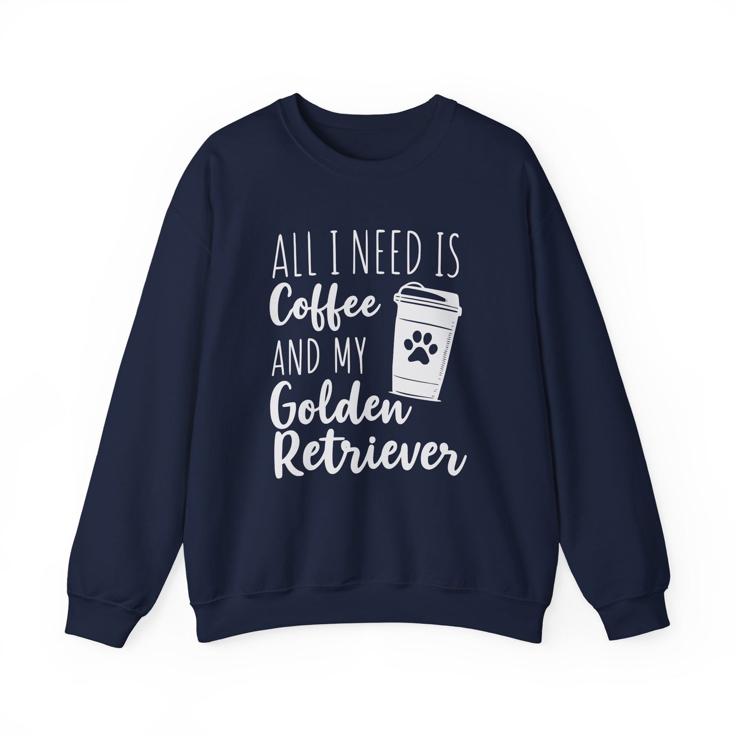 Coffee & My Golden Retriever Crewneck Sweatshirt Navy