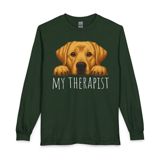 My Therapist Yellow Labrador Long Sleeve Forest Green